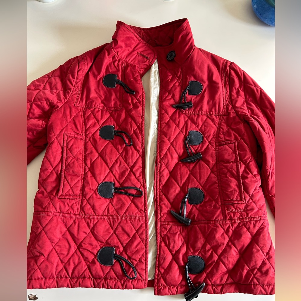 Barbour red Alice quilted short duffle jacket with toggles
